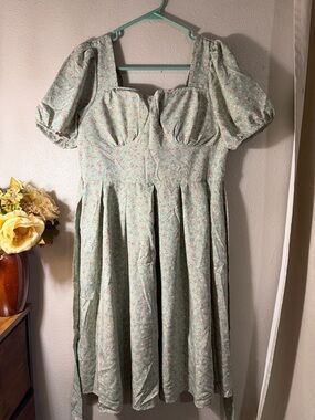 Women's Sage Floral Puff Sleeve Midi Dress